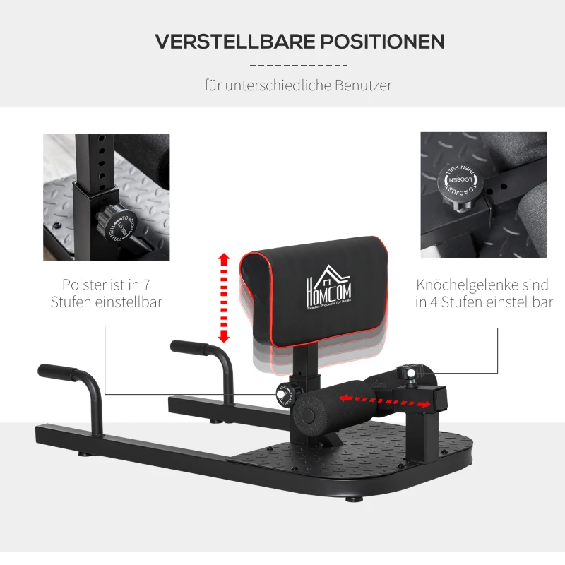 HOMCOM Sissy Squat Kniebeugentrainer Beintrainer Bauch-Gesäß-Trainer 3 in 1 Trainer verstellbar bis 120 kg Stahl Schwarz 50 x 97 x (44,5–56,5) cm