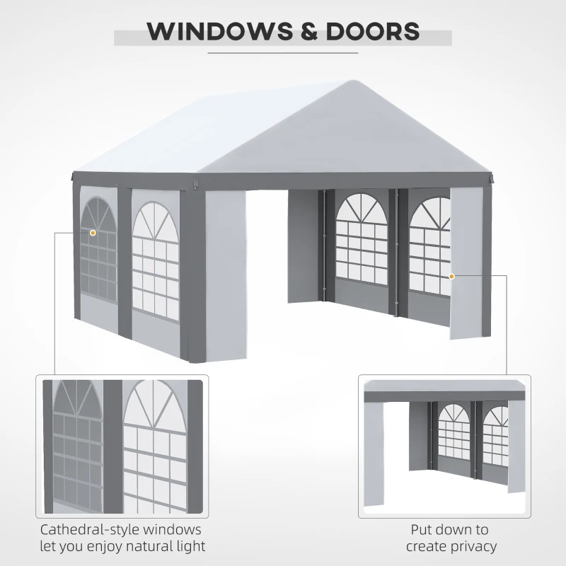 Outsunny 4m x 4m Marquee Gazebo with Sides, Level 6 Wind Protection & Waterproof, Light Grey