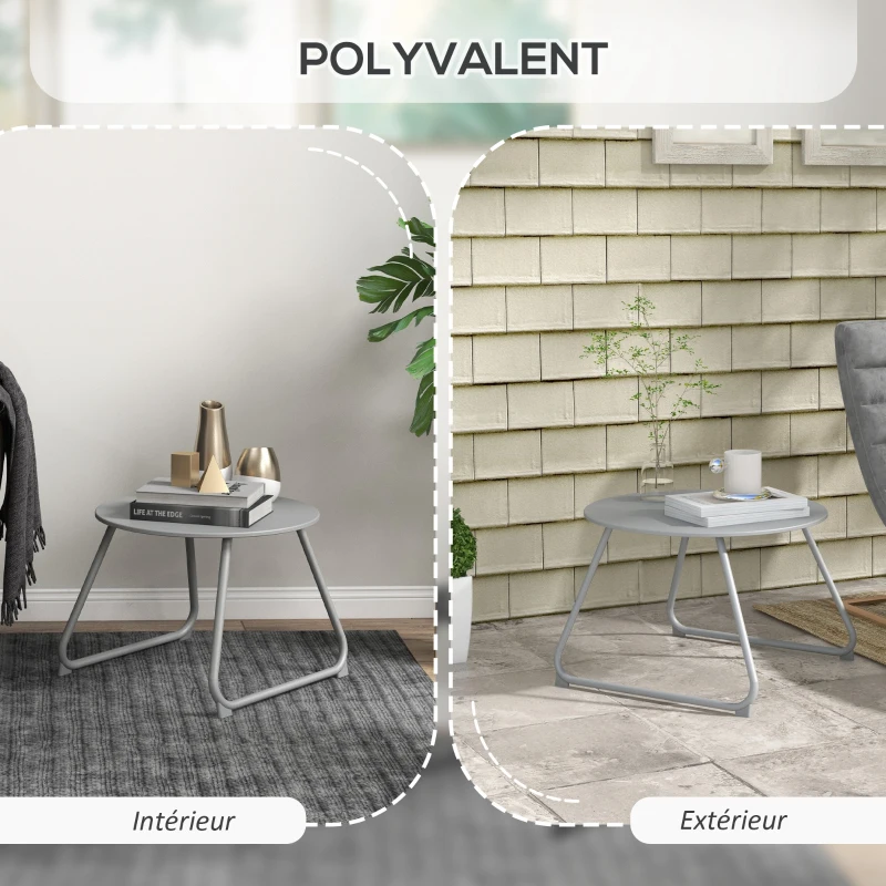 Outsunny Table basse de jardin ronde, table d'appoint extérieur, Ø60 cm, patins antidérapants réglables, métal époxy, gris