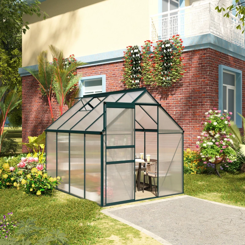 Outsunny Serra da Giardino in Policarbonato, Metallo e Alluminio, Anti-UV e Antivento, 190x253x199cm, Verde