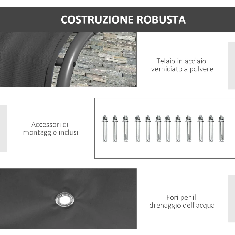 Outsunny Pergola Addossata 3x4 m con Tettoia Retrattile e Manovella, in Acciaio e Poliestere, Grigio Scuro