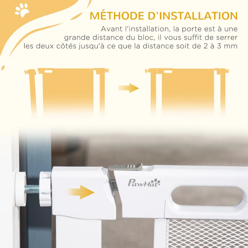 PawHut Lot de 2 barrières de sécurité pour animaux domestique avec fermeture automatique double verrouillage largeur 75-82 cm
