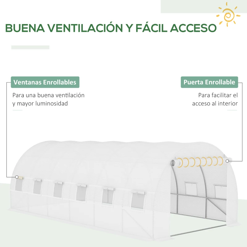 Outsunny Cubierta de Repuesto para Invernadero 600x300x200cm Tipo Túnel Carpa de Invernadero con 12 Ventanas Blanco