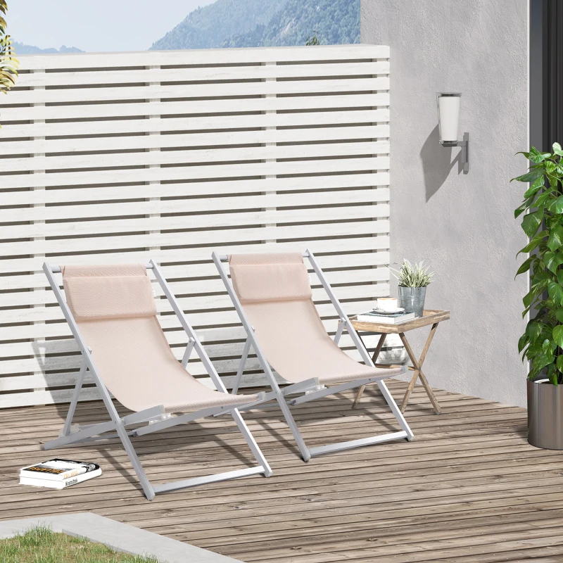 Outsunny Set 2 Sedie Sdraio da Esterni, Lettini da Giardino Pieghevoli e Reclinabili, in Alluminio, 96.5x58x91.5 cm, Beige