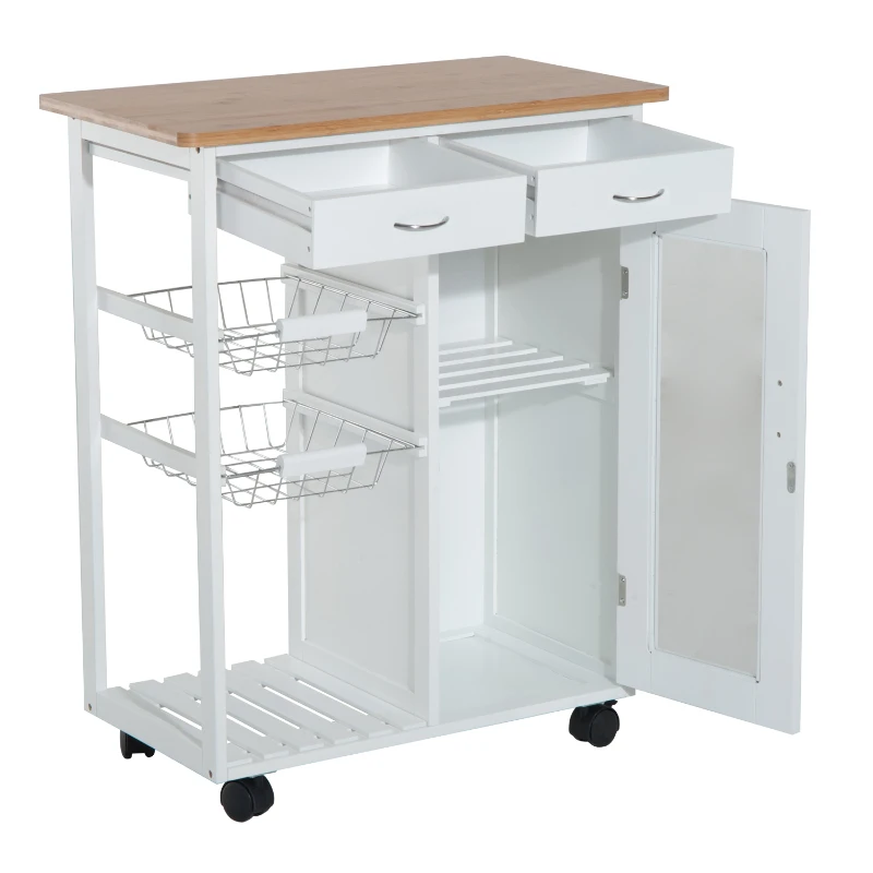 HOMCOM Carro de Cocina Multiusos Carrito Auxiliar con Ruedas para Dormitorio con Estantes Cestas Cajones 70x37x85cm Madera