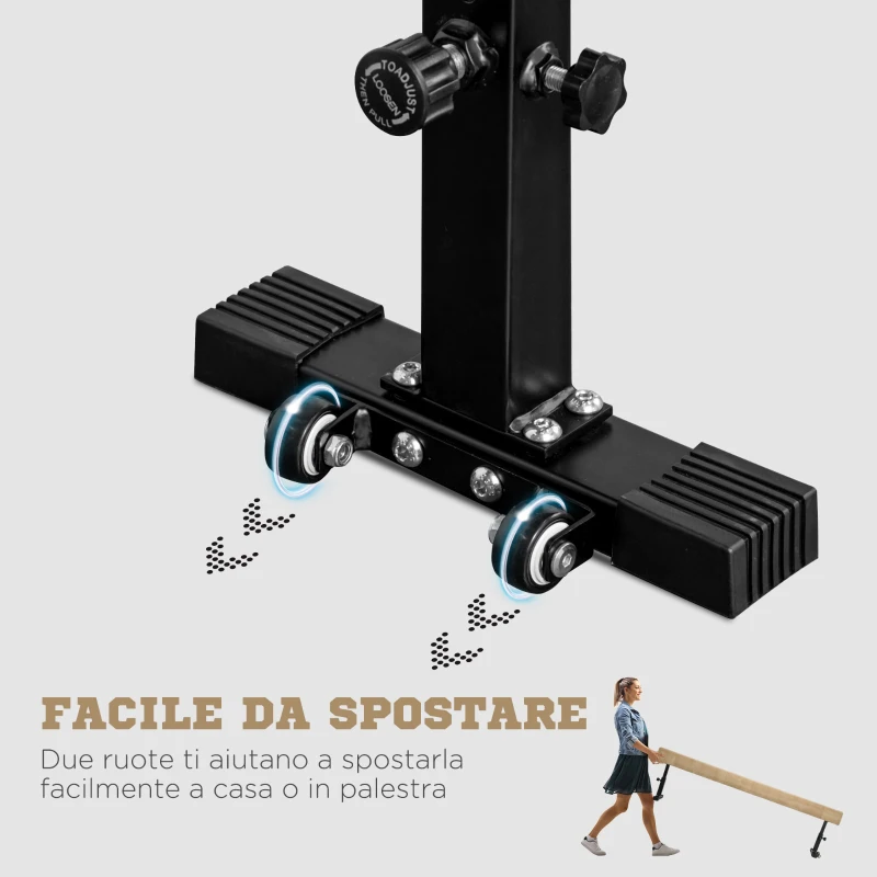 HOMCOM Trave Ginnastica Artistica con Altezza Regolabile e Piedini Antiscivolo, 226x31x59cm, Marrone