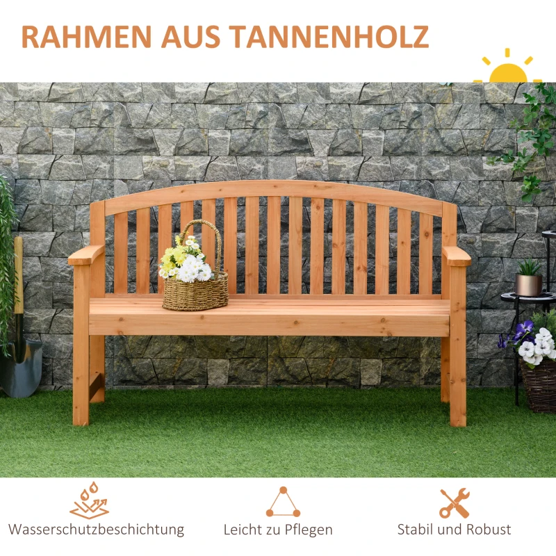 Outsunny Gartenbank 2-Sitzer Parkbank Sitzbank, behandeltes Massivholz,  140 cm x 50 cm x 85 cm, Natur