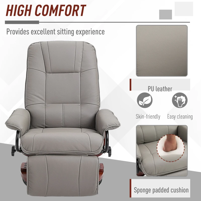 HOMCOM Reclining Swivel Chair, with Footrest - Grey