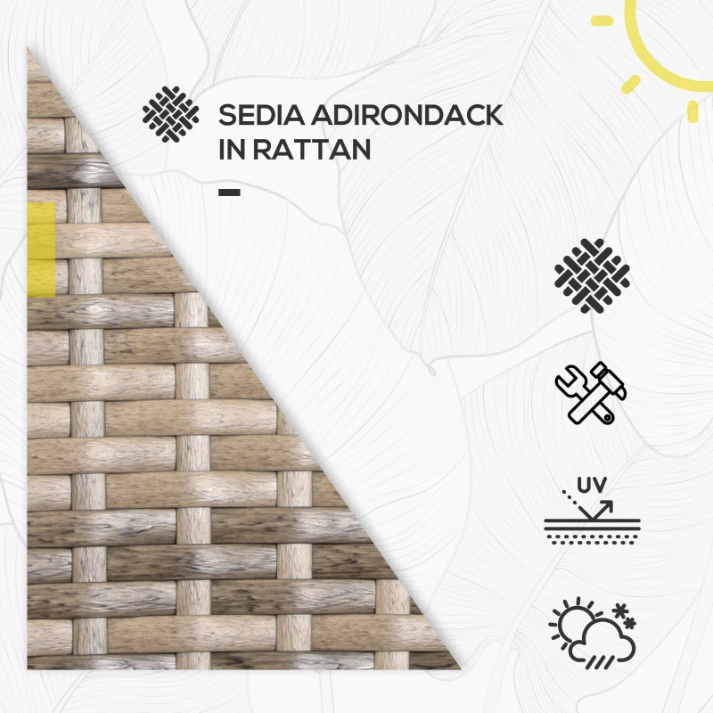 Outsunny Sedia da Giardino Adironrack con Braccioli, in Rattan e Acciaio, 64x80x90 cm, Marrone e Grigio