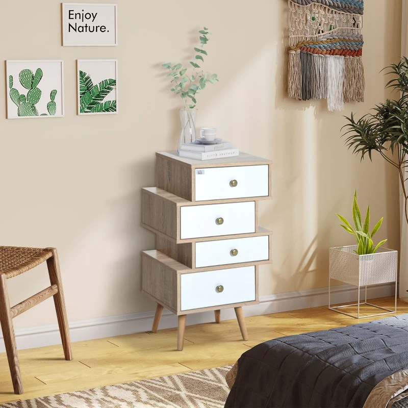 HOMCOM Mobiletto Multiuso Stile Nordico, Cassettiera Camera da Letto con 4 Cassetti in Legno, 47 x 29.5 x 81cm