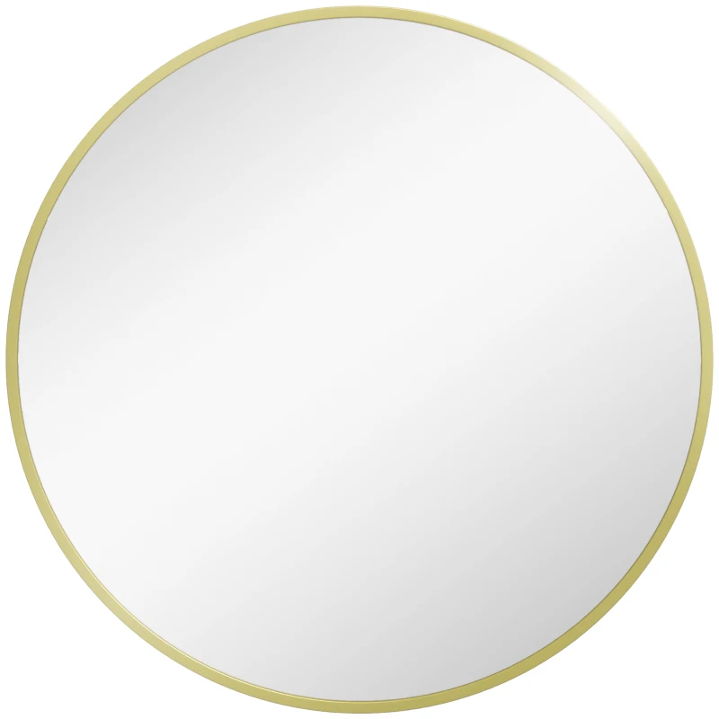 HOMCOM Espejo de Baño Redondo Ø70 cm Espejo Decorativo de Pared con Marco de Aluminio y Gancho Fácil Instalación Dorado