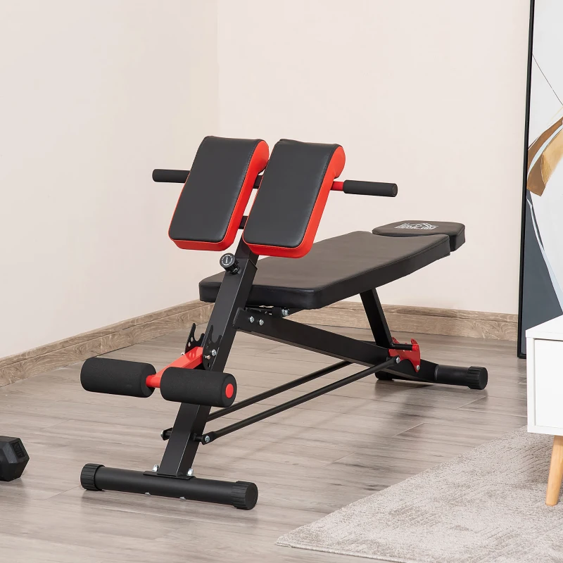 HOMCOM Hantelbank Fitnessbank Schrägbank Multifunktion Bauchtrainer Verstellbar Stahl Schwarz 64 x 146 x 73,5-85 cm
