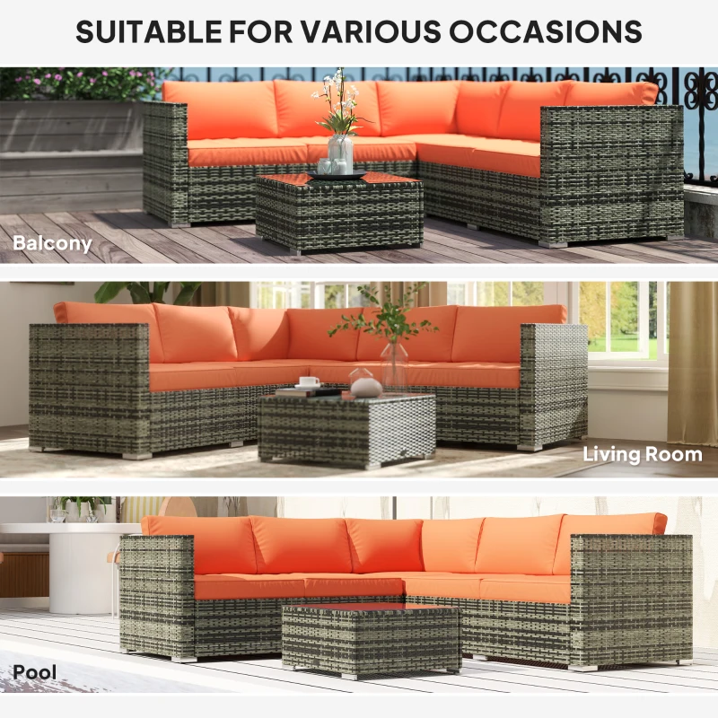 Outsunny Four-Piece Rattan Sofa Set - Orange/Grey