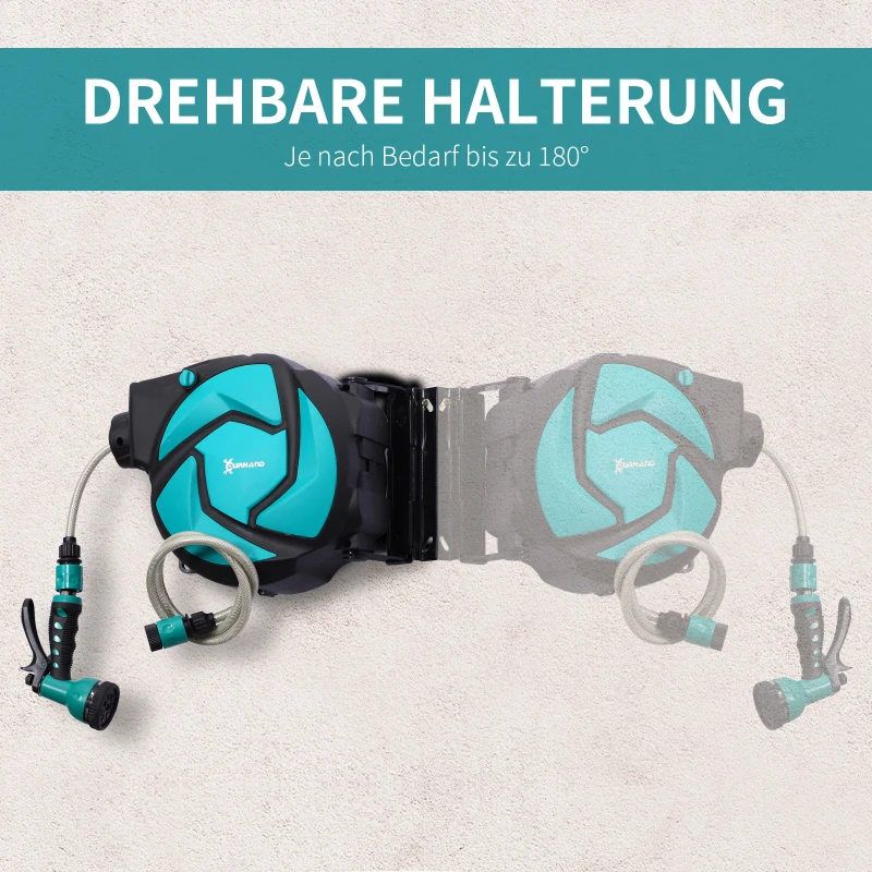 DURHAND Schlauchtrommel mit Gartenschlauch 10 m Wasserschlauchaufroller mit automatische Aufrollung Wandschlauchbox 180° schwenkbar mit Multibrause Frostschutz -5–45 °C Grün + Schwarz