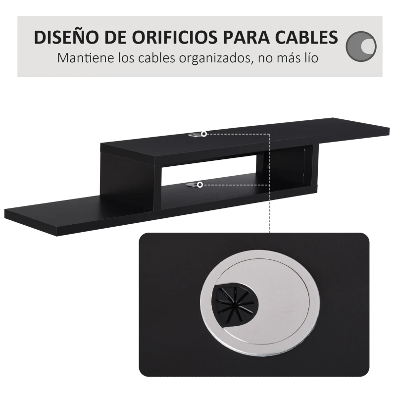 HOMCOM Mueble de TV Mesa Flotante para Televisión hasta 60 Pulgadas en la Pared con 2 Estantes Madera 152,4x29,8x21 cm Negro