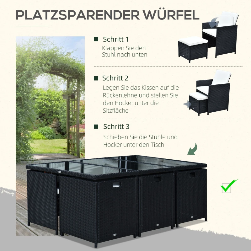 Outsunny Polyrattan Sitzgruppe Essgruppe 11tlg. mit Kissen Gartenmöbel Alu Schwarz