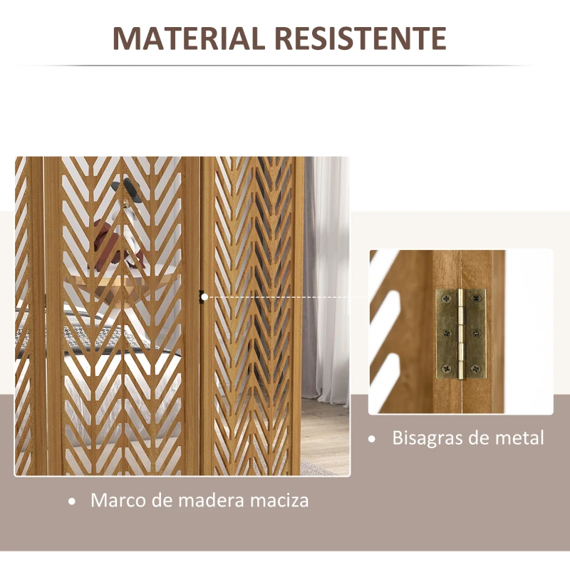 HOMCOM Separador de Ambientes Plegable de 3 Paneles 120x1,7x170 cm Biombo de Madera con Patrones Geométricos Natural