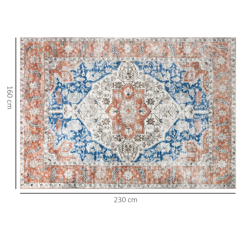 HOMCOM Teppich im Used Look, Kurzflor, weich und rutschfest, rot+blau, 2,3 x 1,6 m