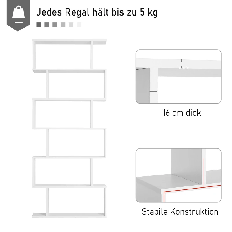 HOMCOM Bücherregal Wandregal Standregal Büroregal Raumteiler mit 6 Fächern Standregal Aktenregal Weiß L80 x B23 x H192 cm