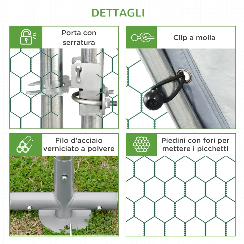 PawHut Recinto per Galline in Acciaio con Copertura Anti UV, 2.8x5.7x2m, Argento