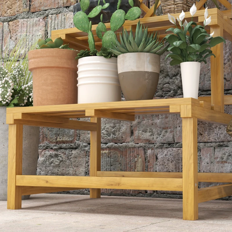 Outsunny Pflanzenständer, Blumenregal, 2 Etagen, mit Spalier & Dach, Tannenholz, 60x50x166cm, Gelb(m-9)
