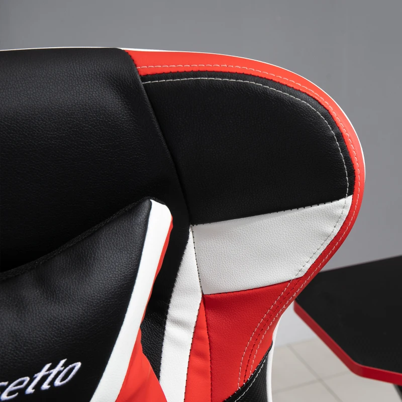 Vinsetto Fauteuil de bureau gaming massant - pivotant, inclinable, réglable - coussin lombaire, tétière, repose-pieds inclus - PVC rouge blanc noir