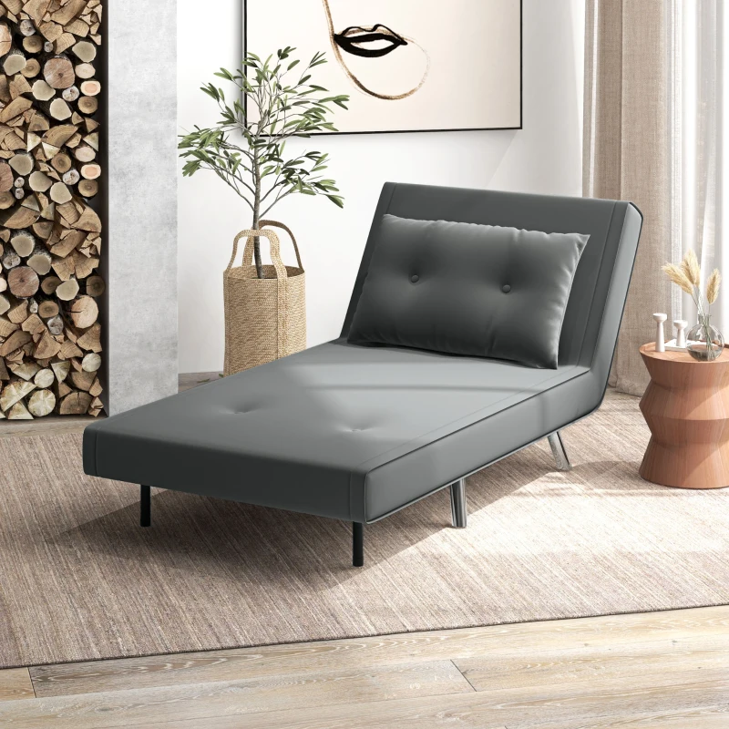 HOMCOM Liegesessel Sessel mit Liegefunktion Schlafsessel, Knopfheftung, Leinenoptik, 77 cm x 88 cm x 83 cm, Dunkelgrau(m-8)