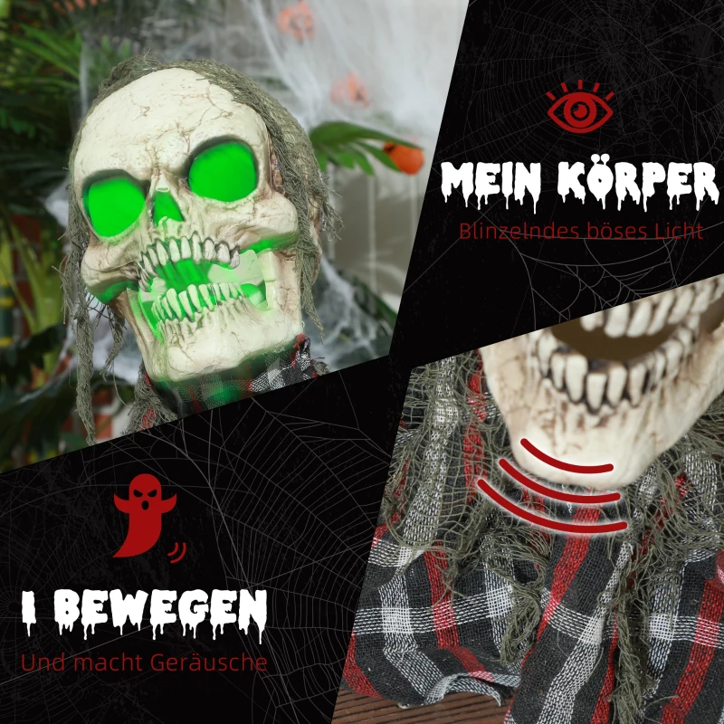 HOMCOM Halloweendekoration Groundbreaker-Skelett, biegsame Arme, leuchtende Augen, unheimliches Heulen(m-5)