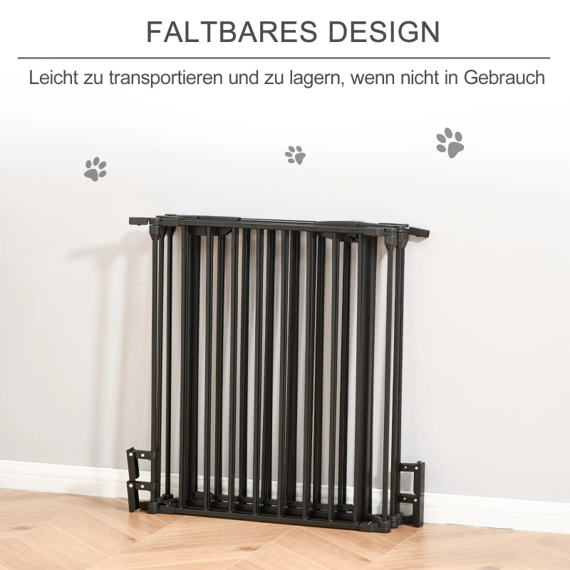 PawHut 2-in-1 Absperrgitter, Haustier-Laufstall, Sicherheitstor, faltbar, Metall, 300 x 3 x 74,5 cm, Schwarz(m-5)