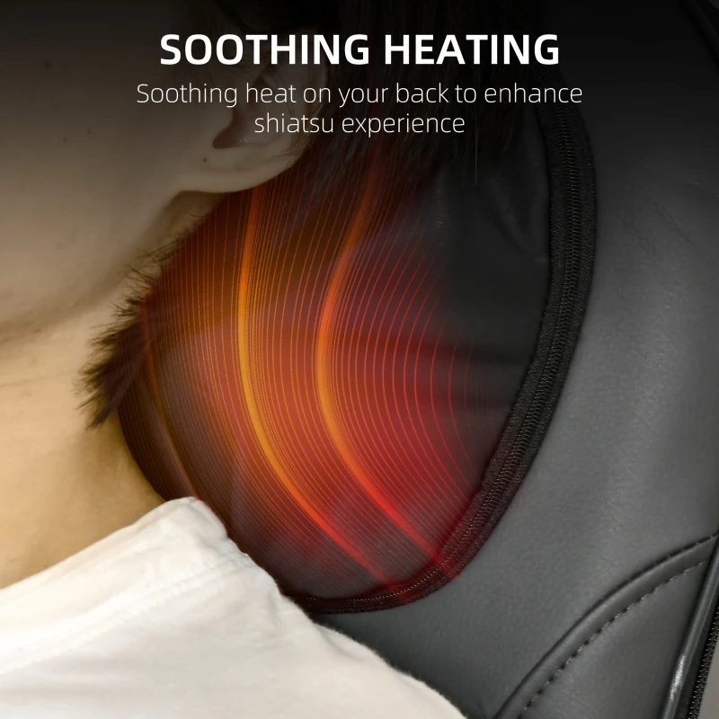 HOMCOM Shiatsu Back Massager for Neck, Massage Chair with Deep Tissue Kneading, Heating and Remote, Massage Cushion with Vibrating Points for Home Office and Car, Black