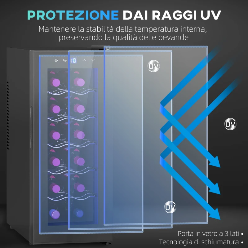 HOMCOM Cantinetta Frigorifero per 12 Bottiglie con Doppio Controllo Temperatura, Ripiani Regolabili e Luci, Nero