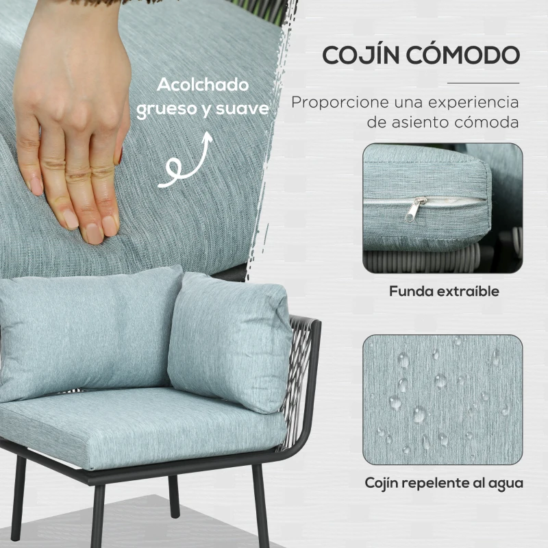 Outsunny Conjunto de Muebles de Ratán de Exterior Sofá de Esquina con Cojines y Mesa de Centro para Terraza Patio Gris
