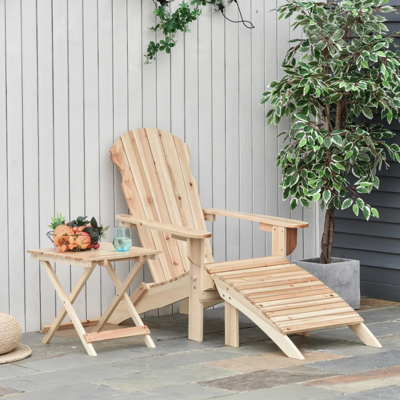 Outsunny Fauteuil de Jardin Adirondack Pliable avec Repose-Pied et Table Basse Bois Sapin traité Naturel