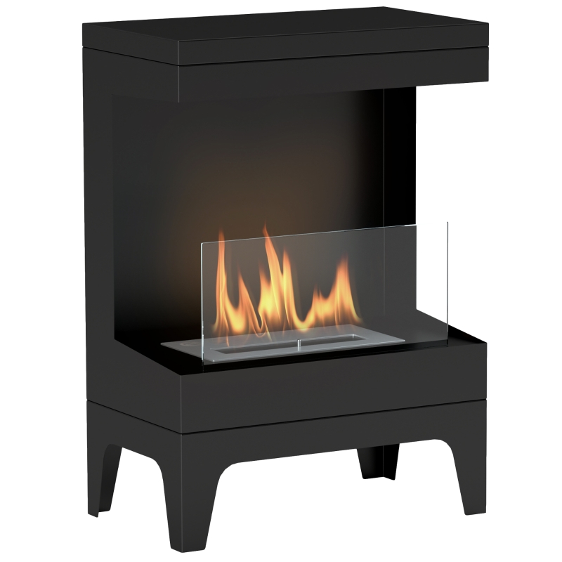 HOMCOM Estufa de Bioetanol de Pie con Tanque de 0,9 L Apagallamas de Acero Inoxidable Tiempo de Combustión 3,3H Negro