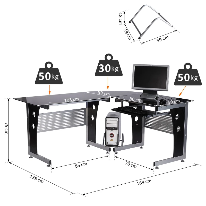 HOMCOM Scrivania Angolare per Computer Scrivania da Ufficio Porta PC 164 x 139 x 75cm Nero