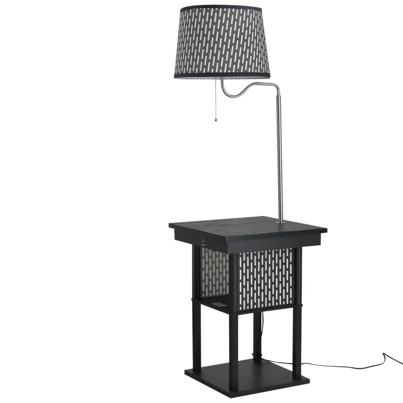HOMCOM Table de Nuit lampadaire Table d'appoint lampadaire Design Contemporain Prises USB intégrés Noir