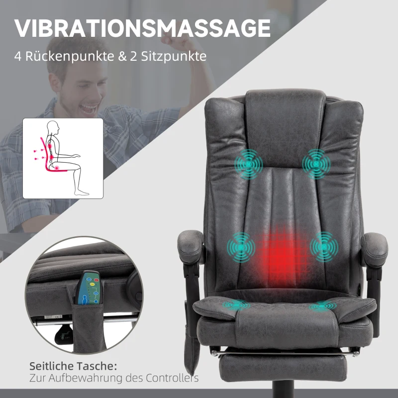 Vinsetto Chefsessel mit Massage- und Wärmefunktion, Fußstütze, verstellbar, bis 120kg, Grau(m-4)