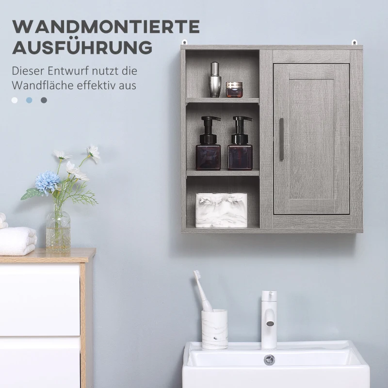 kleankin kleakin Badezimmerschrank 1 Schrank 3 Regale 48 cm x 20 cm x 50 cm Holzwerkstoff Grau