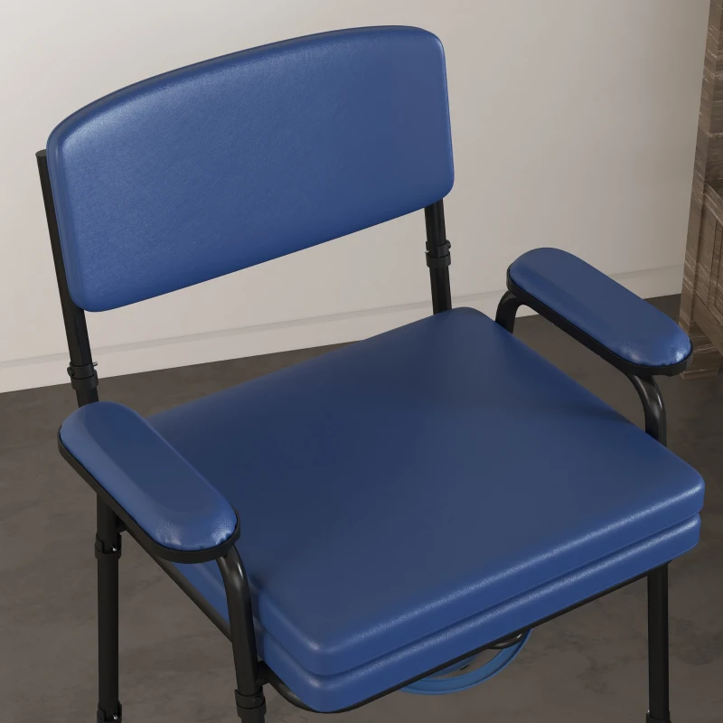HOMCOM Chaise percée toilette multifonctions seau amovible hauteur réglable avec dossier siège et accoudoirs rembourrés bleu(m-8)