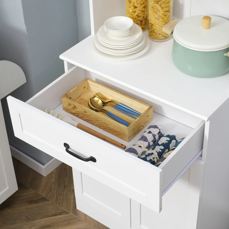 HOMCOM Alacena de Cocina Mueble Buffet de Cocina con 4 Puertas Cajón y Estantes Ajustables para Comedor 60x38x161 cm Blanco(m-8)
