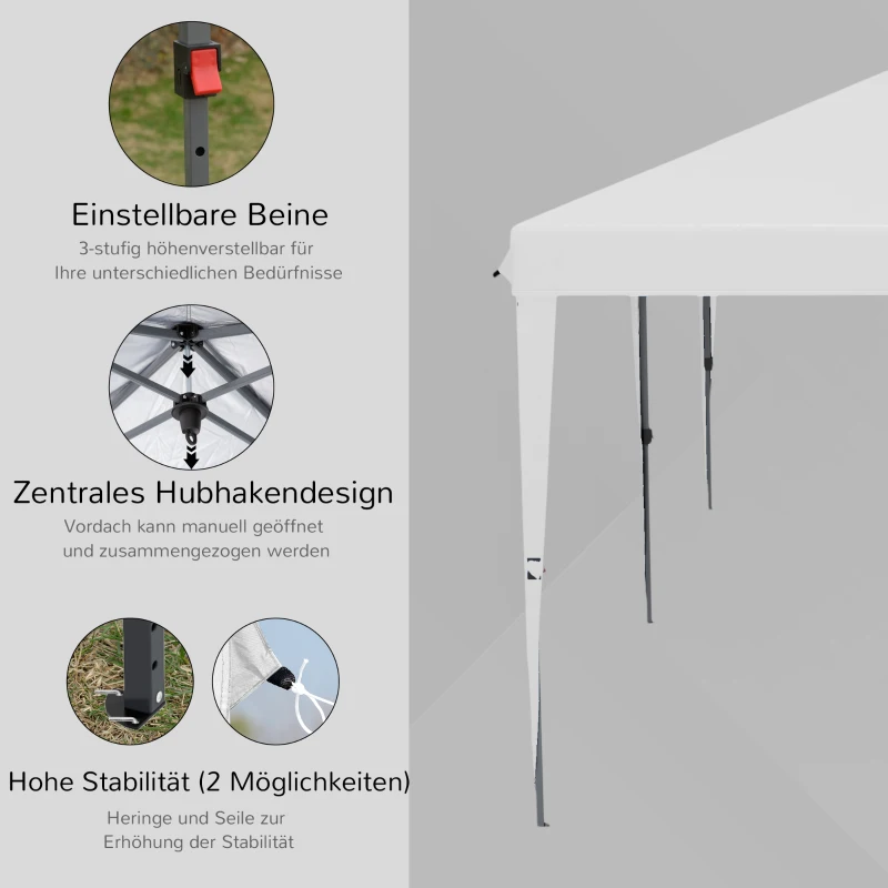 Outsunny Faltpavillon Gartenzelt Partyzelt,  faltbar, wetterbeständig, 5,9 m x 2,95 m x 2, m, Weiß