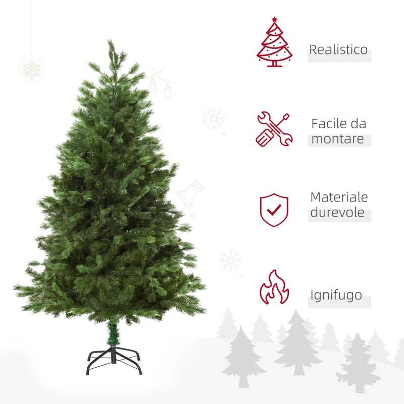 HOMCOM Albero di Natale Artificiale Gigante 150cm Realistico, Decorazione di Natale con 440 Rami, Base Pieghevole e Rimovibile