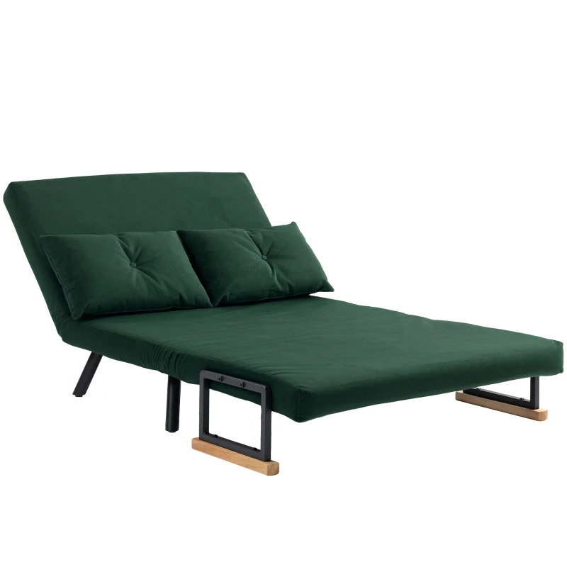 HOMCOM 4-in-1 Velvet-Feel Double Sofa Bed, with Pillows - Green