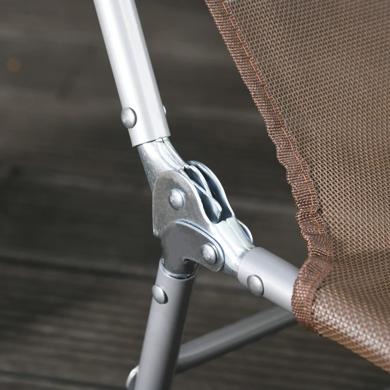 Outsunny Bain de soleil transat chaise longue inclinable pliable avec oreiller dossier réglable sur 5 niveaux marron