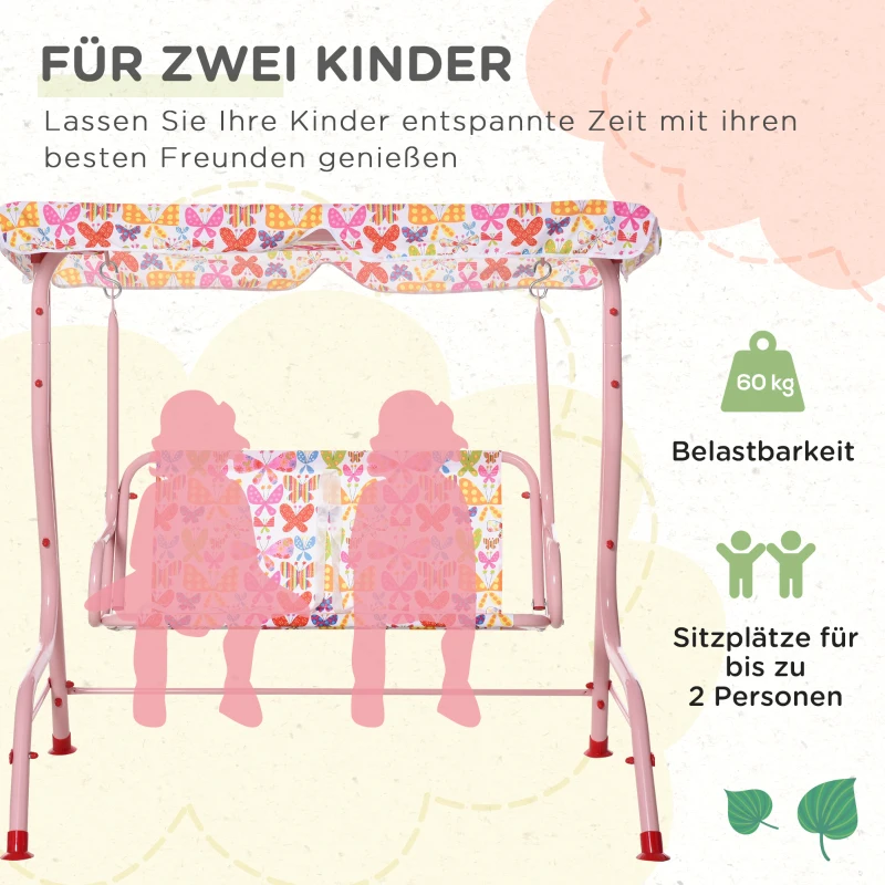 Outsunny Gartenmöbel-Set für Kinder, 1 Hollywoodschaukel, 1 Sonnenliege, für Kinder von 3 -8 Jahren, Rosa