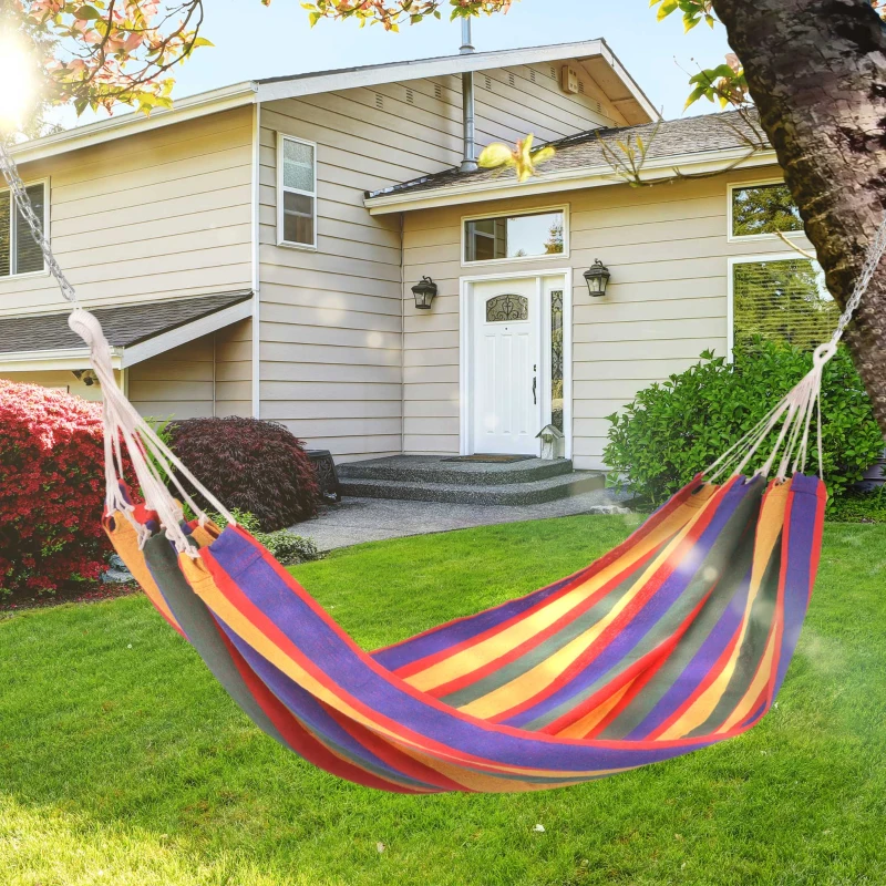 Outsunny Hamaca para Jardín 200x100 cm Hamaca Colgante Portátil Carga Máx. 120 kg para Acampar Piscina Camping Rayas Multicolor