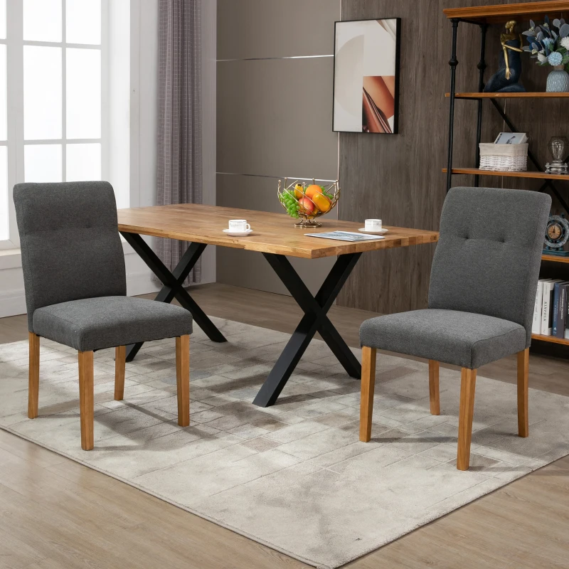 HOMCOM Conjunto de 2 Sillas de Comedor Sillas de Cocina con Respaldo Alto Asiento Acolchado de Tacto de Lino 50x62x96 cm Gris