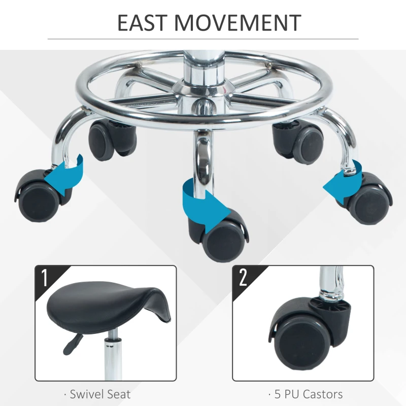 HOMCOM Salon Saddle Stool, Rolling Saddle Chair for Massage, Spa, Clinic, Beauty, Hairdressing and Tattoo, Black