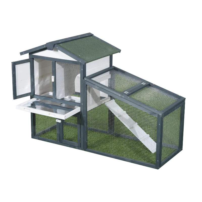 PawHut Gabbia per Conigli e Animali da Compagnia in Legno 2 piani di Abete Doppia Porta 140x65x100cm Verde e Bianco