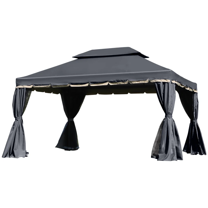 Outsunny 3 x 4m Aluminium Garden Gazebo, Marquee Canopy Shelter Pavilion Party Tent with Nets and Curtains for Garden and Deck, Black